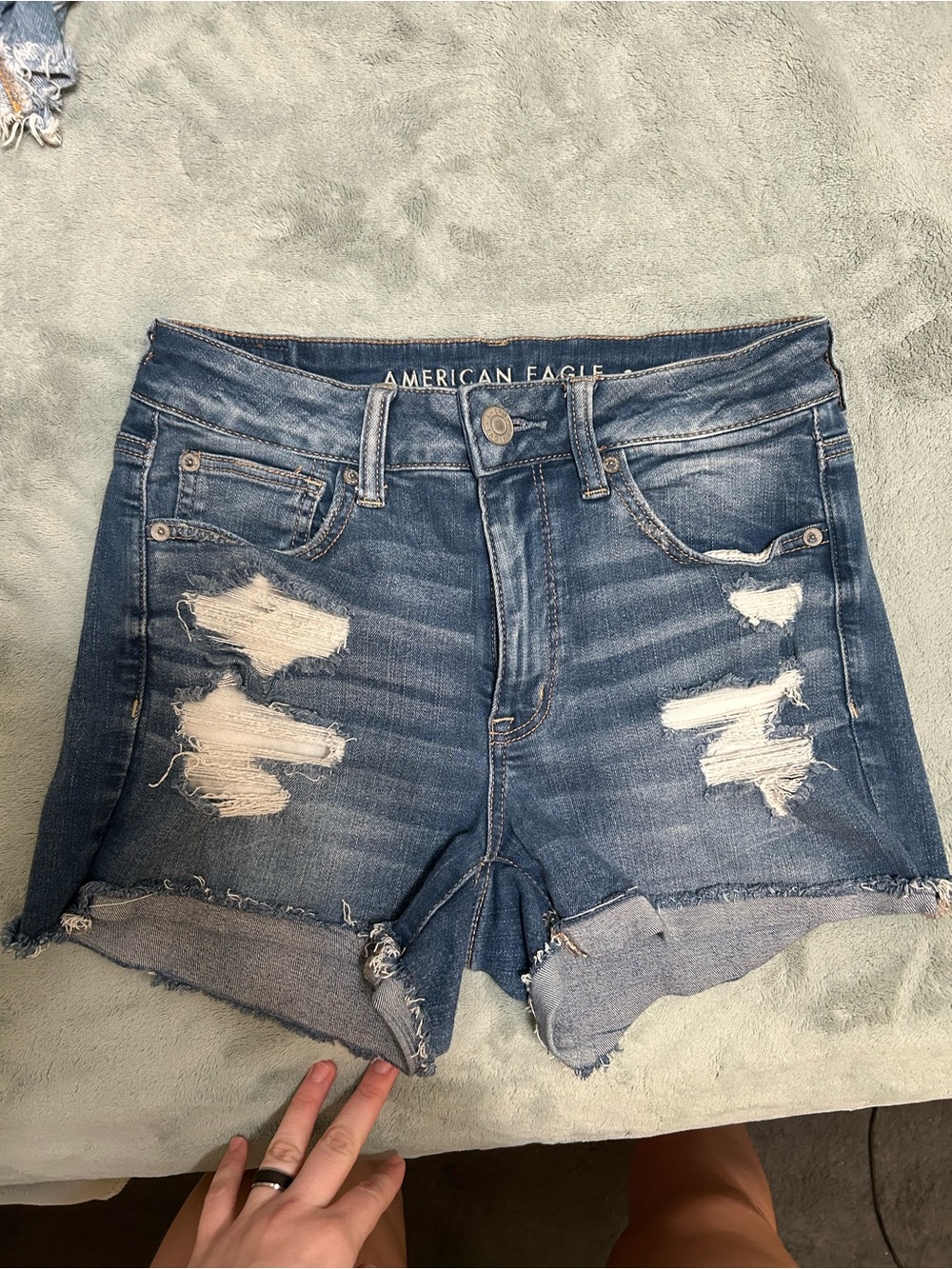 American Eagle Outfitters Distressed Dark Blue Denim Cutoff Shorts